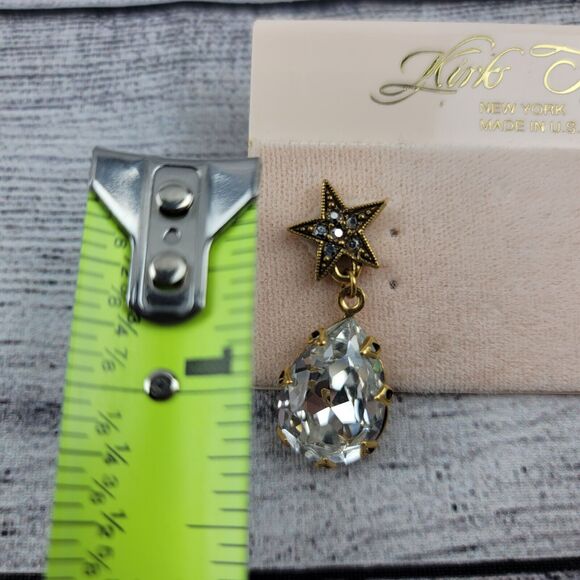 Kirks Folly Earrings Crystal Teardrop w/ Star Gold Toned - Picture 2 of 2